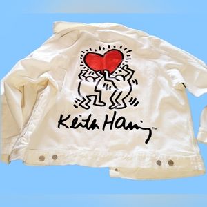 Exclusive Keith Haring x H&M White Denim Jacket Sz Large New With Tags